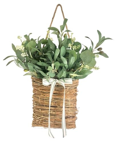 dijiusidy Front Door Flower Basket Wreath Hanging Basket Charming Entryway Decor Floral Arrangement Outside Fireplace Housewarming Front Door Wreath With Leaves