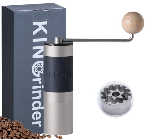 【Sliver】 KINGrinder K2 Manual Coffee Grinder Straight Handle Stainless Burr | Supports grind settings for various brewing methods such as pour-over and espresso