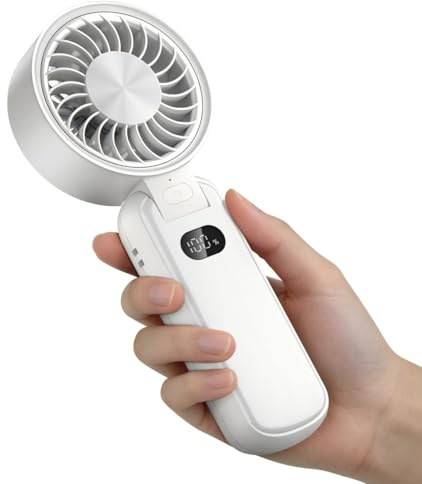 BIVBTP Ultra Handheld Fan USB Rechargeable – Portable Powerful Foldable Mini Fan with 4 Speeds, Brushless Motor, 3600mAh Battery, Fast Charging Personal Fan for Travel Home Office Outdoor (White)