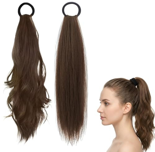 KAHZOR 2 pezzi Extension,Coda Finta,Finti,Code Finte per Capelli,Liscia e Ondulata,Extension Clip Con Fascia Elastica,Per Uso Quotidiano,Per Donne E Ragazze