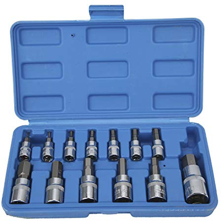 MISDBOUBM Juego de dados hexagonales para llave cuadrada, kit de herramientas de reparación automotriz con trinquete de 1/4, 3/8 y 1/2, incluye caja de herramientas azul; dados de acero