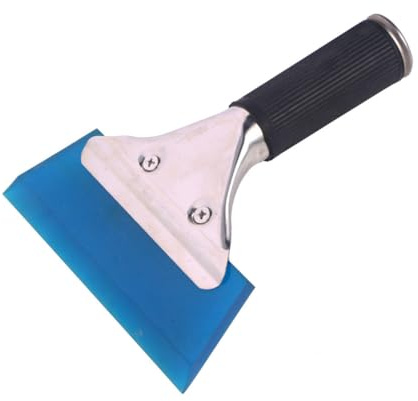 OFFIGAM Raschia Vetri Compatto in Acciaio Inox e Cowhells Manico Antiscivolo Blu per Pulizia di Finestre e Specchi in Giornate di Pioggia e Inverno