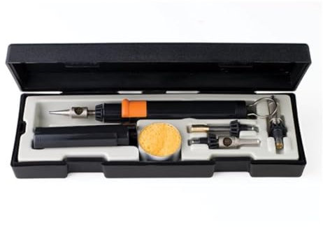 Portasol Komplettes Butan Gas Lötkolben Set für Profis, tragbarer Lötkolben mit Piezo Zündung, Leistung einstellbar 10-60 W, bis 450 °C, Laufzeit 90 min, mit Zubehör und praktischem Koffer