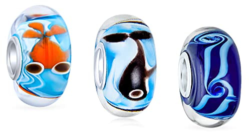 Bling Jewelry Gemischte Nautische Set Bundle .925 Sterling Silber Kern Durchscheinend Multi Color Murano Glas Gold Fisch Wal Wellen Charme Bead Spacer Passt Europäischen Armband Für Frauen Teen