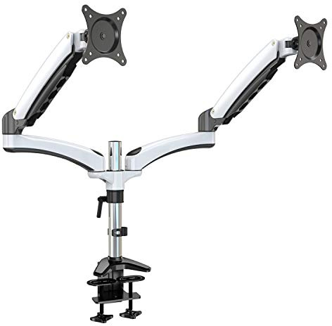 HFTEK - Dual Monitorarm TV Halter Mounts Tischhalterung für 2 Bildschirme von 15 bis 27, 32, 34 Zoll – VESA 75/100 - DS124D (weiß)