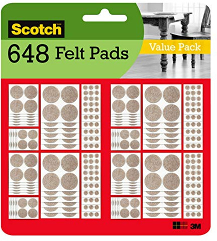 Scotch Felt Pads Value Pack, 648 Pcs, Round, Beige, Easy-to-apply, Self-Stick design, Reliable protection from nicks, dents and scratches, Assorted Sizes 3/8, 3/4, 1 & 1.5 inch Pads (SP845-4)