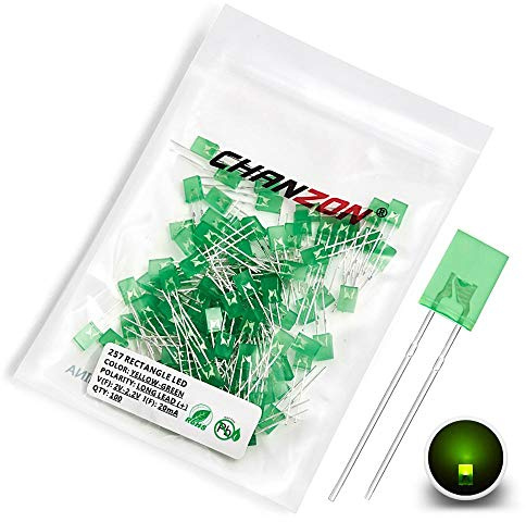 Chanzon 100 pcs 2x5x7 mm Yellow-Green LED Diode Lights (Square Rectangle Colored Lens Diffused DC 2V 20mA) Lighting Bulb Lamps Electronics Components Light Emitting Diodes
