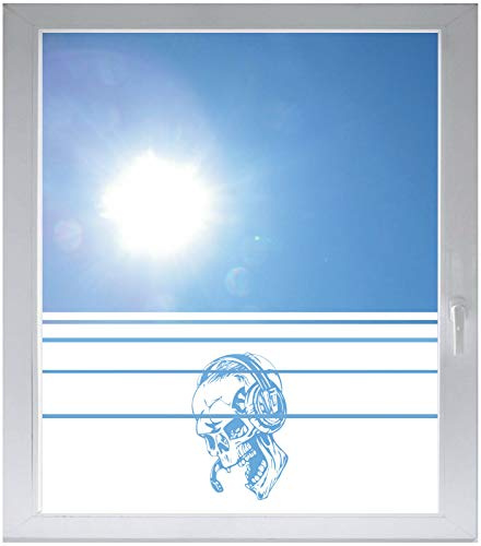INDIGOS UG Sichtschutzfolie Glasdekorfolie Fensterfolie mit Motiv satiniert Blickdicht - w931 DJ Musik - Totenschädel - Skull - Totenkopf - Bones - 1000 mm Länge - 500 mm Höhe Streifen - selbstklebend