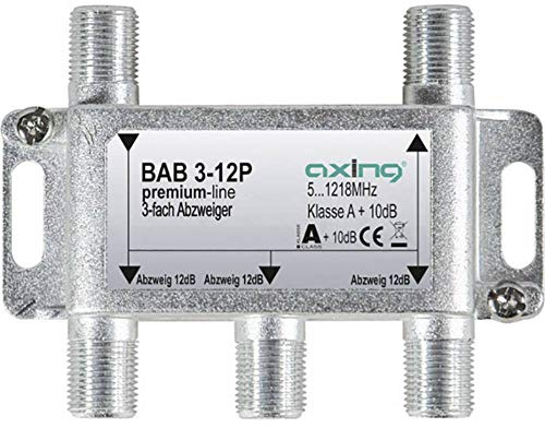 Axing BAB 3-12P 3-Fach Abzweiger 12dB Kabelfernsehen CATV Multimedia DVB-T2 Klasse A+, 10dB, 5-1218 MHz Metall