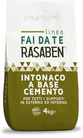 RASABEN - Intonaco a Base di Cemento per Ripristino di Intonaci, Finiture e Riparazioni, Ottima Elasticità e Lavorabilità, Resistente al Gelo, Uso Interno ed Esterno, Made in Italy, Sacco da 4kg