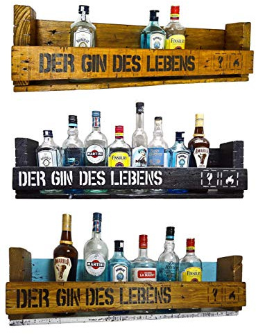  Der Gin des Lebens  SHaBBY ViNTaGe PaLeTTeNReGaL (HxLxT: 23x8ox9,5cm) Wandbar Barelement Weinregal Flaschenhalter shabby vintage rustikal Flaschenregal personalisierbar