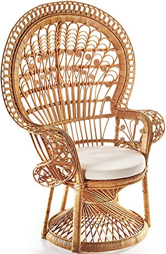 Kobolo Pfauenthron Rattansessel Peacock aus Rattan inklusive Kissen - 130 cm hoch - Braun - Boho - Innenbereich geschützter Außenbereich- Flechtwerk