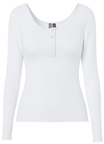 Pieces NOS Donna Pckitte LS Top Noos B C Maglia a Maniche Lunghe Not Applicable, Bianco (Bright White Bright White), Medium