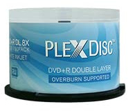PlexDisc DVD+R DL, 50 discs, 8X, 8,7GB, Double-Layer, inkjet, Blanco