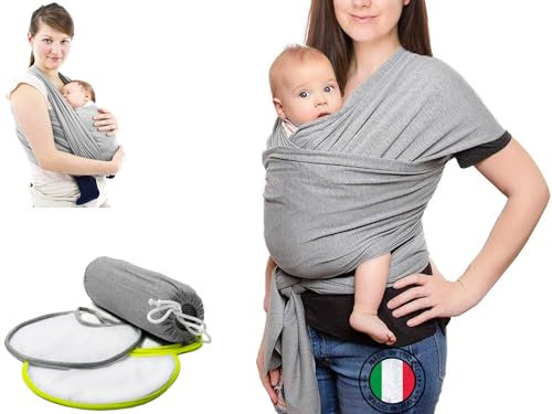Fular Portabebe (100% Made In Italy) Con 2 BABEROS INCLUIDOS, Mochila Portabebes De Algodón Orgánico, Porteo Bebe De Tejido Suave, Ligero Y Transpirable, Apta Hasta 15 Kg