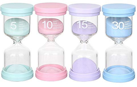 Toirxarn Sanduhren Set für Kinder - 5/10/15/30 Minuten Sanduhr für Kleinkind, Zeitgefühl Lernen, Zähne Putzen, Schule und Hausaufgaben, Lehrerbedarf Spiel des Lebens