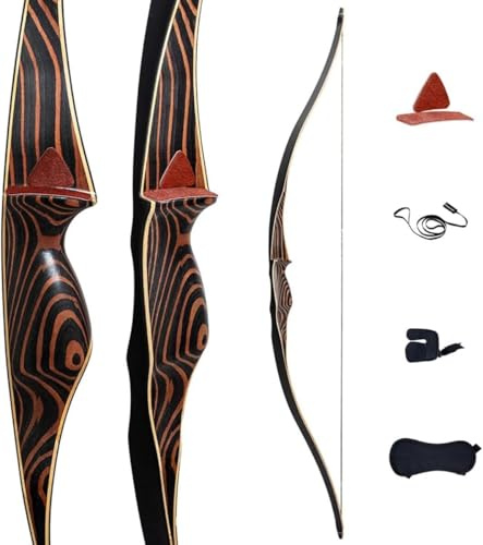 Deerseeker Outdoor Archery 54 Traditional Bow Hunting Longbow with Bamboo Core Limbs Handmade Recurve Bow RH/LH for Targeting Practice Shooting Youth & Adults Bow Set (30lb, Right Hand)