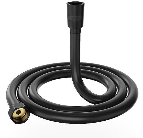 Flexible de Douche Noir YUANNY Tuyau de Douche en PVC 1.5 m, Flexible de Douche 360° Anti-Torsion et Anti-Pliure avec Connecteur en Laiton, Universel G 1/2