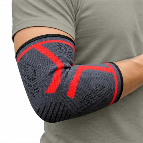 360 RELIEF Codera Epicondilitis Hombre y Mujeres, Codo de Tenista | 1x Coderas para Tendinitis, Deportiva, Golfista, Protección Codo Adecuada para Izquierda/Derecha Brazo M Rojo