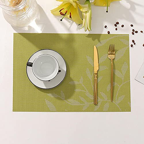Tovagliette Americana Plastica Lavabili Foglie Verde Mela Tovagliette Colazione PVC Sottopiatti Antiscivolo Tovagliette Americane Antiscivolo Tovaglietta Resistente Al Calore 30x45cm 8 Pcs