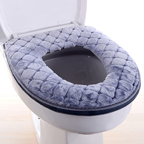 Almohadillas de asiento de inodoro con calentador de baño, suave cojín de asiento de inodoro, lavable, con cremallera, cojín reutilizable para invierno gris
