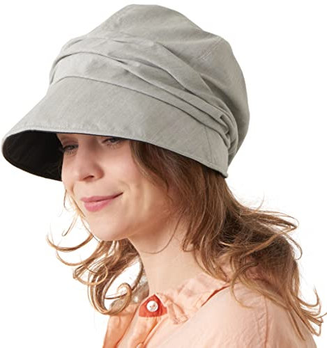 CHARM Damen Bio-Baumwolle Sommer Sonnenhut - Chemo Weite Krempe Visior Cap UV Schutz Hellgrau