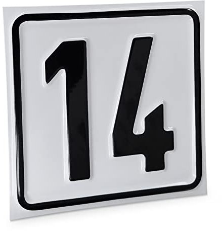 Betriebsausstattung24® Hausnummernschild Nr. 14 - Größe: 10 x 10 cm - Aluminiumschild - Farbe: weis/schwarz - Moderne Hausnummer- oder Parkplatzkennzeichnung
