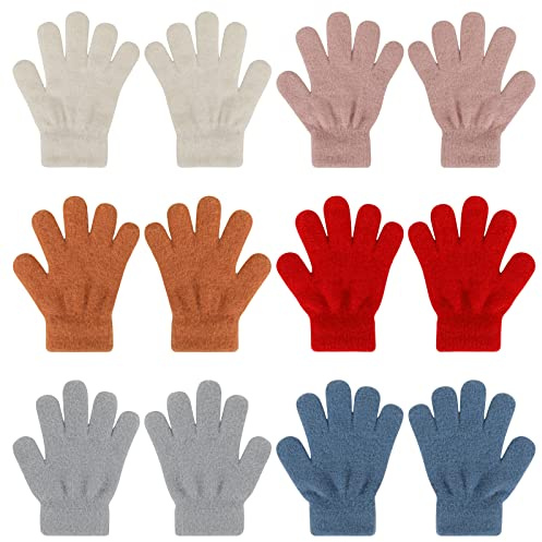 QKURT 6 Paires de Gants Chauds d'hiver pour Enfants, Gants pour Enfants en Peluche de Couleur Unie, Gants d'hiver pour Tout-petits, Gants Extensibles pour Garçons et Filles âgés de 4 à 10 ans