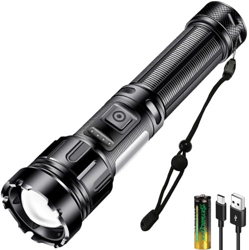 COXNSXX USB Rechargeable Torch Flashlight, Bright Flashlight with 1PCS 18650 Rechargeable Battery and USB Cable Suitable for Outdoor, Cycling,Fishing, Dog Walking, Waterproof, 7 Modes