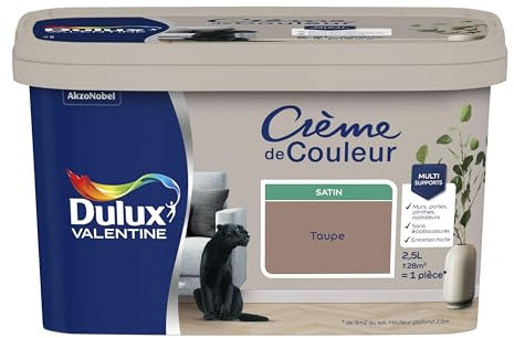 Dulux Valentine Crème de Couleur - Peinture multi-supports intérieure - Satin Taupe 2,5 L