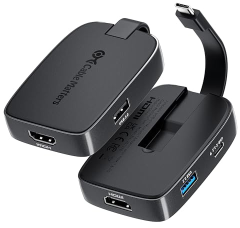 Cable Matters Hub USB C portatile 4 in 1 HDMI 4K a 60 Hz e ricarica da 100 W per iPhone 16/15 Pro, 10 Gbps, adattatore multiporta AV digitale USB-C, hub USBC HDMI compatibile con Thunderbolt 4 per