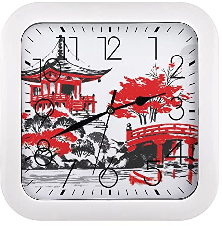 Pavilion Square Wall Clock Non-Ticking Battery Operated For Home Office School 26x26cm