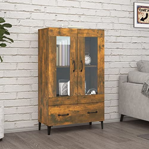 WIFESE Highboard Räuchereiche 70x31x115 cm Holzwerkstoff Wohnzimmerschrank Aktenschrank Büroschrank Haushaltsschrank Mehrzweckschrank Vorratsschrank für Wohnzimmer Esszimmer Vintage Stil