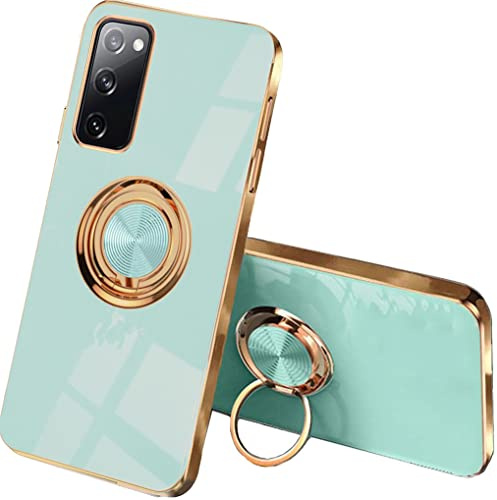 SEAHAI Case for Samsung Galaxy S20 FE 5G/4G, Ultra Thin TPU Bumper Shockproof Soft Cover Electroplating Phnom Penh Design Silicone Skin Slim Case with 360 Degree Ring Kickstand, Light green