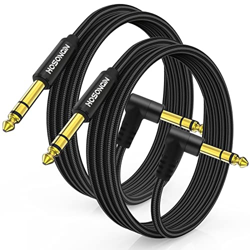 HOSONGIN 1/4 Inch TRS Instrument Cable 6.6 feet 2-Pack, Straight-to-Right Angle 6.35mm Male Stereo Audio Cord, Balanced Interconnect Line for Electric Guitar, Bass, Keyboard, Mixer, Amplifier, Speaker
