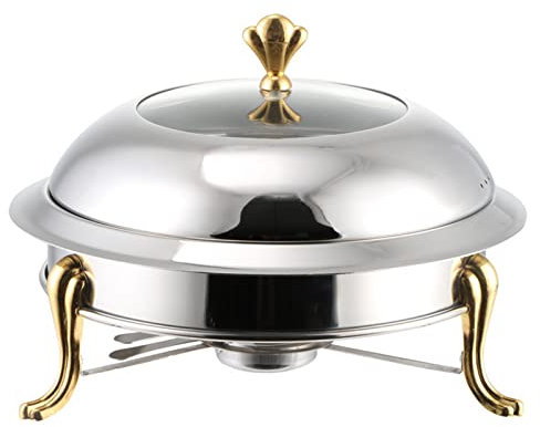 ACiyD Vergoldetes rundes Chafing-Dish-Set, Edelstahl-Buffet-Servier-Speisewärmer mit Lebensmittelpfanne, Brennstoffhaltern und Deckel, für Catering, Küche, Party, Esszimmer, Buffet, 28 cm (28 cm)