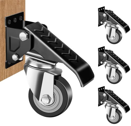 Schwerlastrollen Lenkrollen 300KG Werkbank Caster Kit 65mm, 4 Stück 360° Drehung Absenkbar Werkbank Rollen Möbelrollen Transportrollen Laufrolle für Werkbänke, Maschinen und Tische