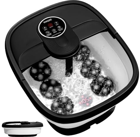 KNQZE Collapsible Foot Spa Electric Foot Bath with Heat, Bubble, Remote, 24 Motorized Shiatsu Massage Balls. Pedicure Soaking tub for Feet Stress Relax (Black)