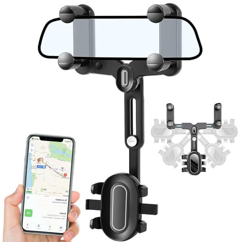 Zeaying Handyhalterung Auto Rückspiegel-Zubehör, 360° Drehbare Teleskop-Handy-Autohalterung, Multifunktionaler Rückspiegel Handyhalterung, Universal Kfz Handy Halterung für Alle Handys