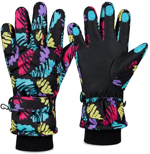 CityComfort Guantes de Esquí para Niñas, Guantes Térmicos Impermeables Táctiles para Niños y Adolescentes 6-15 Años, Guante Invierno Cálido Esquí Snowboard Nieve (Multicolor, 6-8 años)