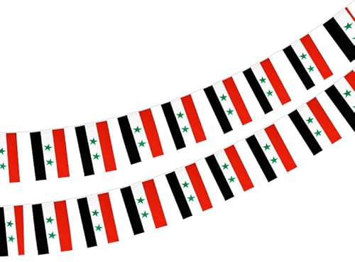 Pandiui23 Syrien Flagge Girlande 40 Stück 11.4M Polyester 14x21cm für Bardekorationen