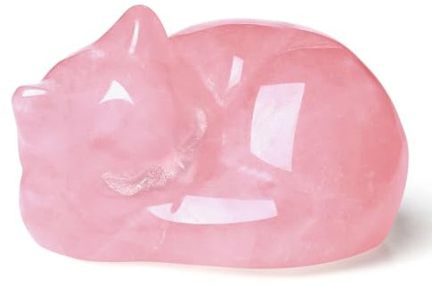 LAIDANLA Statue schlafende Katze, rosa Rosenquarz, Heilstein, handgeschnitzt, niedliches Kätzchen, 4,1 cm, Dekoration, polierter Stein, Reiki, Schlafzimmer, Büro, Schreibtisch, Heimdekoration,