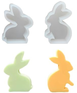 2 Stück Ostern Kaninchen Silikonformen Gießformen, 3D Hasenform für Ostern, Ostern Hase Backform, Osterhase Silikonform for Gips, DIY Hasenform für Ostern, Ostergeschenke (C)