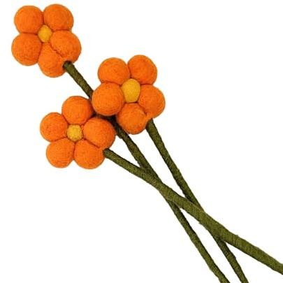 your castle Filzblumen, handgemachte Dekoblumen, fairer Handel, nachhaltige Deko aus Filz, realistische Kunstblumen, künstliche Stoff Blumen, 3 Stück mit Blüten in Orange