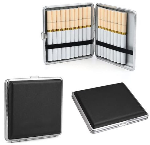 Ruikcoll Schwarz PU Zigarettenschachtel,Zigarettenetui, mit Schnappverschluss Metall Zigarettencase für Hand Hosen (3 Pack)