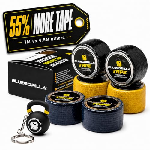BLUEGORILLA Crosstraining tejp 7 mtr. x 38 mm med lim - sport fingerspårning, tyngdlyftning - - 6 och 12-pack nyckelring i 6-pack.