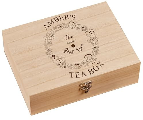 ukgiftstoreonline Personalised Tea Box Engraved With Tea Bag Holder With Quote