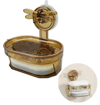 wocpvm jabonera con Ventosa de libélula no Necesita taladrar, Plato de Barra de jabón con Ventosa y Esponja Soporte de Barra de jabón de Doble Capa montado para baño, Ducha, Cocina