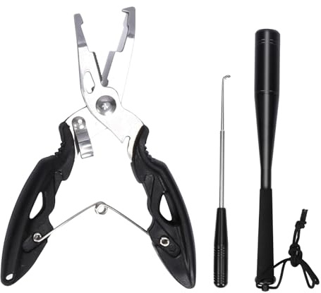 HONMOK 3Pcs Fishing Multi Tools Set with Fishing Pliers, Hook Remover Fishing Disgorgers and Fishing Priest Fish Killer Bat, Stainless Steel Fish Tools Accessories Set Perfect Fishing Gift for Men