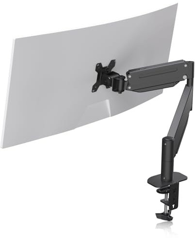 Suptek Single Monitor Mount 49”, Heavy Duty Gas Spring Desk Mount Holds up to 21kg, Tool Free Height Adjustable Screen Arm with Tilt Swivel Rotation, VESA 75/100mm, C-clamp/Grommet Options